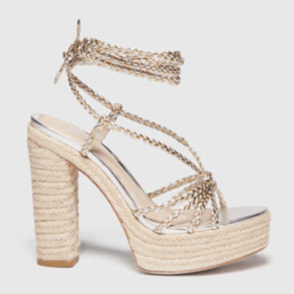 PAIGE Braided Metallic Ankle-Strap Platform Espadrilles Size 9 New
